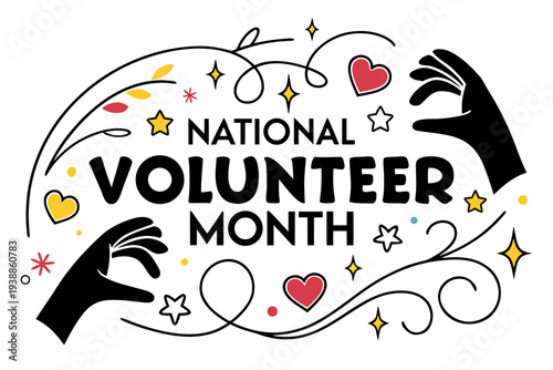 Volunteer Work and Community Service Vector, National Volunteer Month Illustration