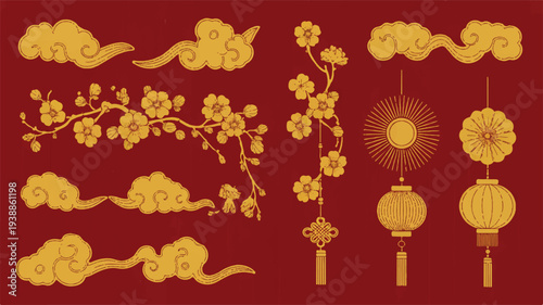 A whimsical hand-drawn Valentine's Day scene featuring blooming flowers and hanging lanterns