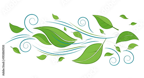 Green Leaves Blowing in Wind Illustration Transparent Background