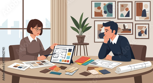 Business Colleagues Collaborating at Office Desk.