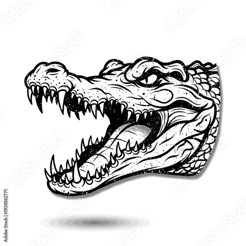 Aggressive Alligator Head with Open Mouth and Sharp Teeth