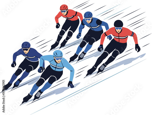 Competitive Speed Skating Race Illustration with Athletes in Action on Ice Rink