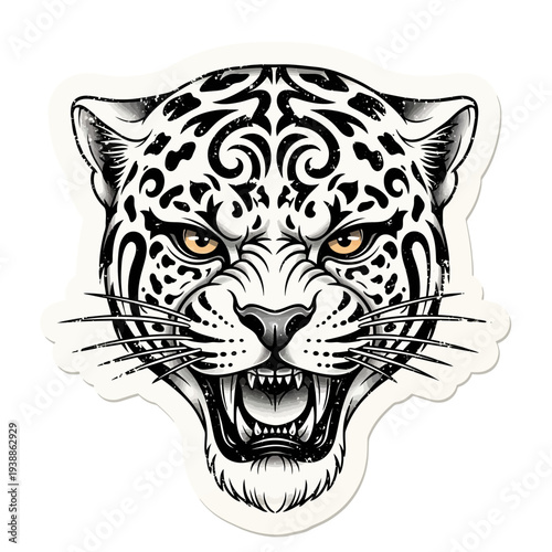 Aggressive Jaguar Face Tattoo Sticker