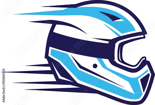 Modern blue racing helmet vector illustration for motorsport branding and automotive design