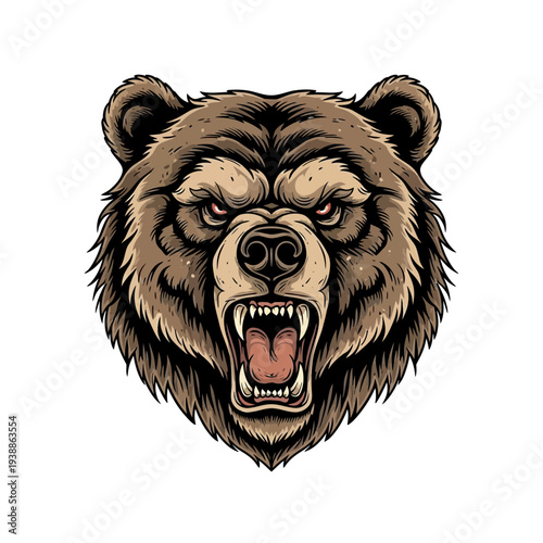 Fierce Grizzly Bear Head Roaring Aggressive Wild Animal