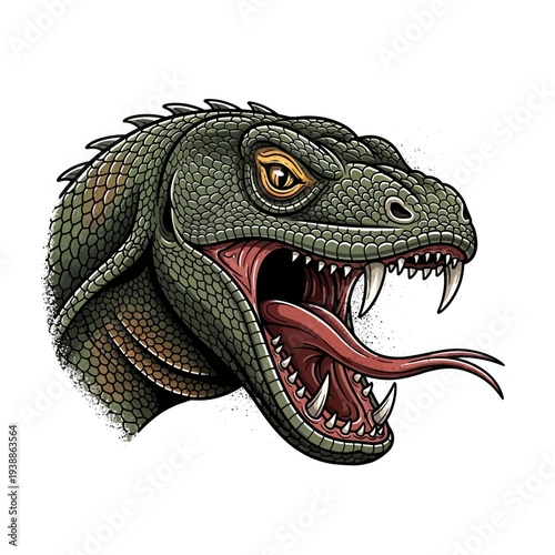 Fierce Komodo Dragon Head Illustration