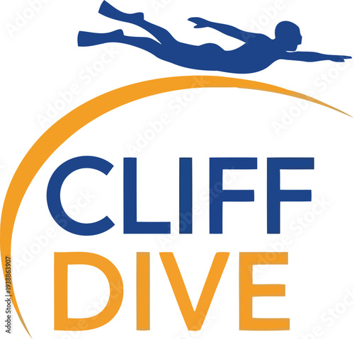 Cliff Dive Logo with Silhouette Diver and Dynamic Arc for Adventure Sports Branding