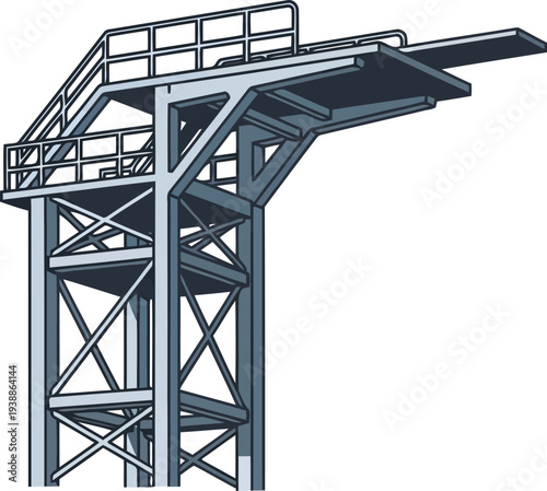 Vector illustration of high diving platform with metal railings and ladder for swimming pool or aquatic center