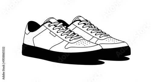 White Sneakers with Black Soles Illustration.