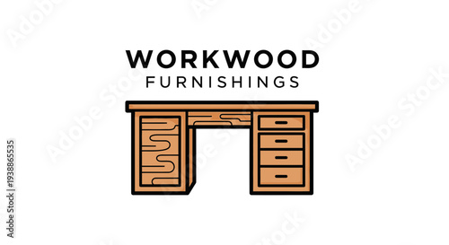 Wooden Desk with Drawers and Cabinets Illustration.