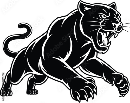 PrintBlack panther silhouette, aggressive animal illustration, wild predator design, fierce feline artwork,