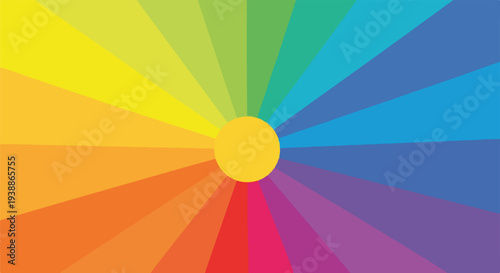 A vibrant color wheel pattern with radiating colored rays from a central circle