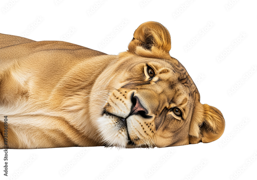 Obraz premium Realistic Lioness Portrait Isolated Transparent Background