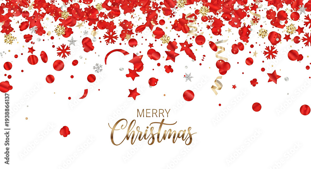 Obraz premium Red Gold Christmas Snowflakes Confetti Falling Isolated Transparent Background
