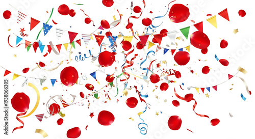 Wallpaper Mural Red Rose Petals Confetti Balloons Streamers And Flags Celebration Background Torontodigital.ca