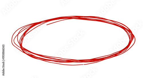 Hand-drawn red oval illustration on a white background, perfect for emphasizing important areas or elements