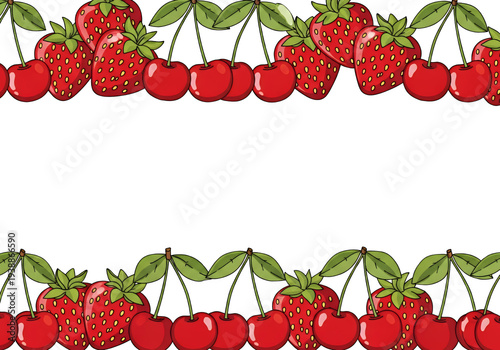 Wallpaper Mural Red Strawberry Cherry Fruit Border Design Isolated Transparent Background Torontodigital.ca