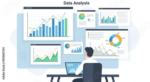 Man Analyzing Data on Multiple Screens.