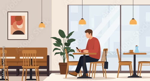 Man Sitting Alone in Coffee Shop.