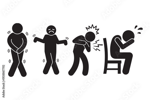 Set of 4 black stick figure icons depicting various illnesses vector