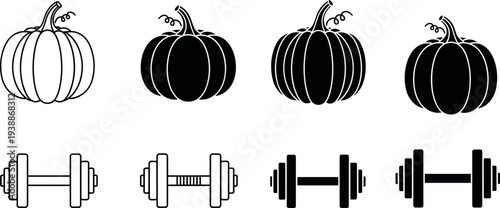 Set, of, Rustic, Wooden, Signs, Directional, Arrows, Boards, Tree, Icons, Spooky, Halloween, Pumpkins, and, Fitness, Dumbbells, for, Game, UI,