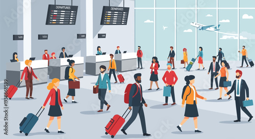 People Walking with Luggage at Airport Terminal.