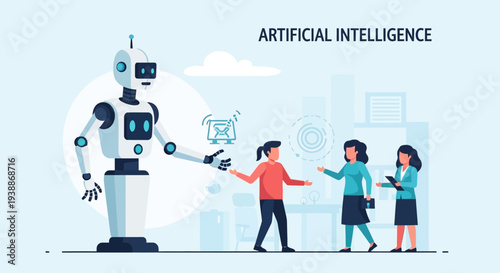 Robot Interacting with People in Modern Setting.