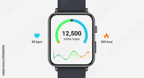 Smartwatch with fitness tracking data display screen.
