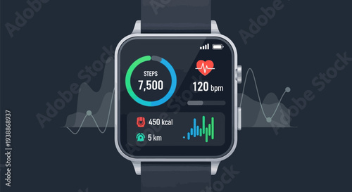 Smartwatch with fitness tracking data display.