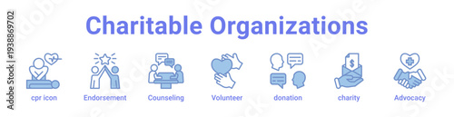 Charitable Organizations Icon Banner and Collection