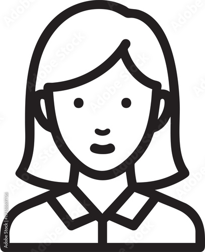 Neutral expression female avatar icon, woman user profile for generic and polite representation.