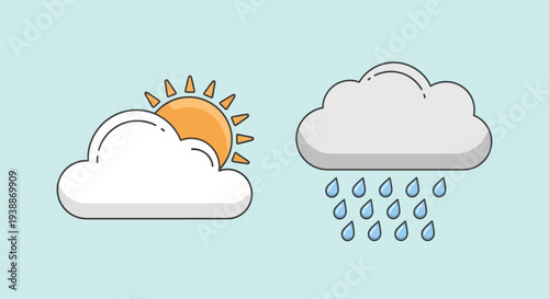 Weather Icons Sun Cloud Rain Illustration.