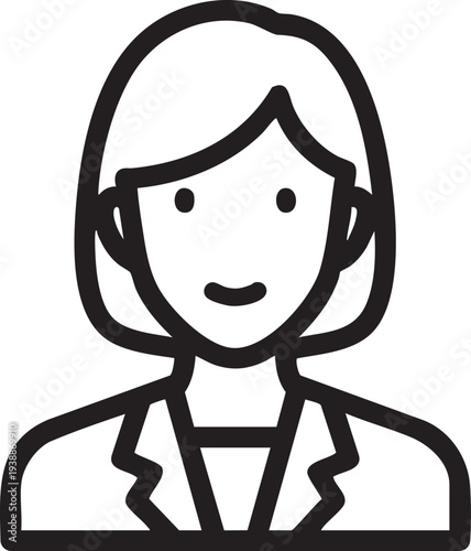 Smiling businesswoman icon, professional female avatar showing a friendly and approachable demeanor.