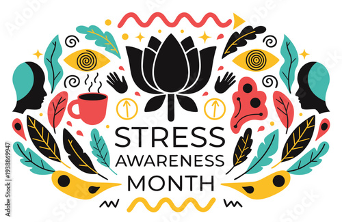 Stress Management and Wellness Vector Illustration, Stress Awareness Month Concept