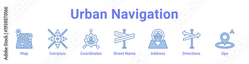 -Urban Navigation Icon Banner and Collection