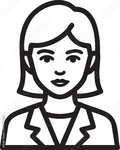 Smiling business woman icon with earrings, portraying a friendly and approachable professional.