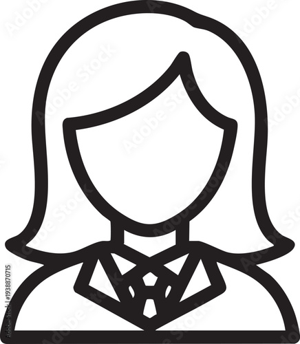 Anonymous woman icon with a blazer and tie, suitable for unknown user profiles or placeholders.