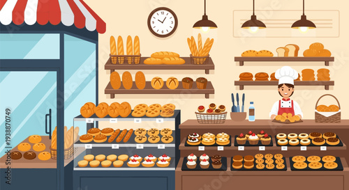 Bakery Shop with Assorted Breads and Pastries.