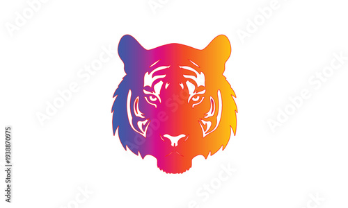 Abstract Tiger Head Vector Icon, Multi-Color Purple to Orange Gradient Wild Animal Mascot