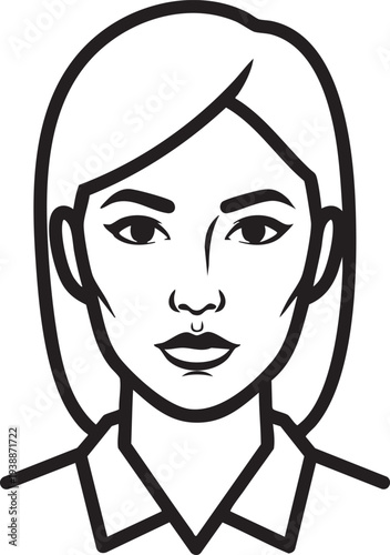 Modern professional woman with bob haircut and lip piercing in minimalist line art style.