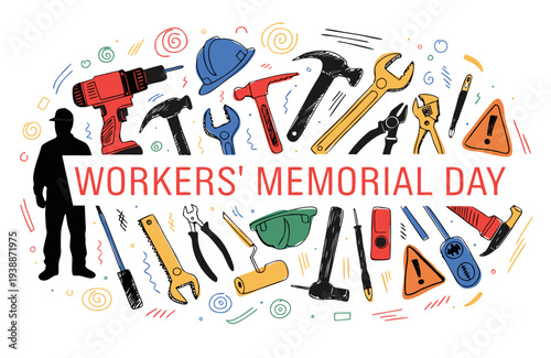 Workplace Safety and Remembrance Vector, Honoring Workers on Memorial Day