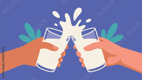 Hands toasting milk glasses vector