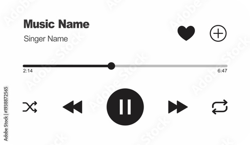 Modern Music Player UI Vector Template, Mobile Audio Player Interface Mockup, Media Player App Dashboard, Song Streaming Control Panel, UI UX Design Illustration