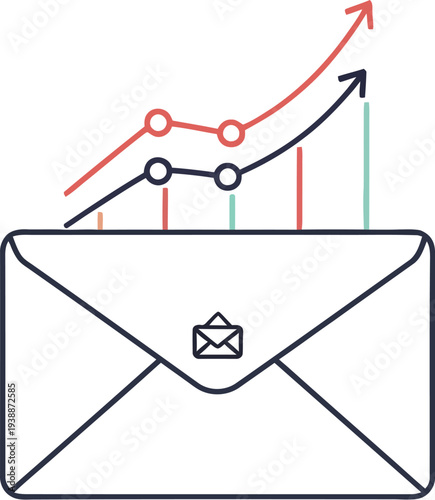 Illustration depicting a successful email marketing campaign with increasing message engagement and positive growth trends for digital communication strategy.