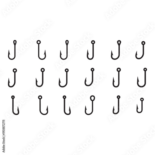 Fishing Hooks Variety Pack Vector Silhouettes