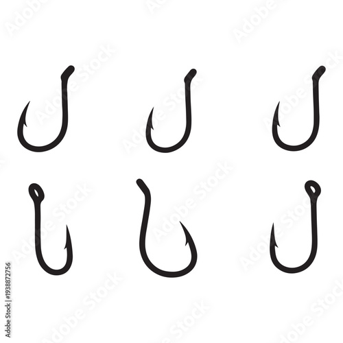 Fishing Hooks Collection Vector Silhouettes