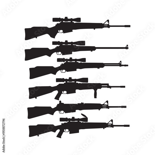 Rifle Firearm Silhouettes Vector Collection