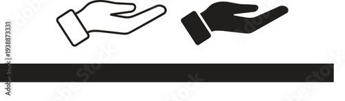 Open hand gesture icons set, palm up helping hand symbol collection, outline and solid style design, flat vector illustration