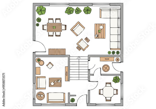 Modern Interior Design Layout With Furniture Arrangement For Living Spaces And Dining Areas Top View Floor Plan furniture icons interior design
