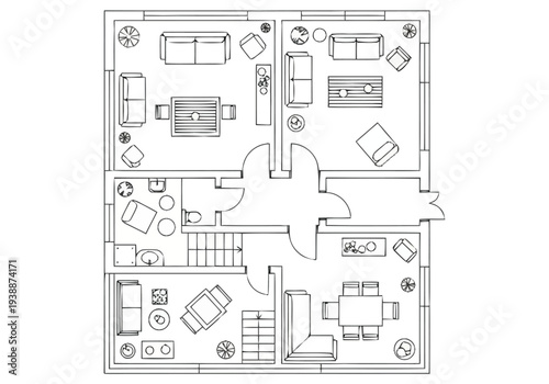 Architectural Floor Plan Design for Modern Residential Living Space Layout Options and Furniture Placement Ideas furniture icons interior design